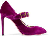 Thumbnail for your product : Gucci Sylvie Crystal-embellished Velvet Pumps - Fuchsia