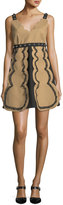 Thumbnail for your product : RED Valentino Sleeveless Colorblocked V-Neck Dress w/ Scallop & Stud Trim