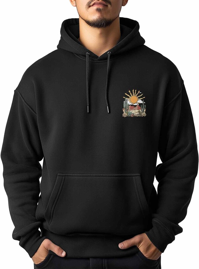 Prime Leader Hoodies for Men American Retro Cactus Sun Desert Mountain Abstract Printed Sweatshirt Drawstring Long Sleeve Streetwear Hooded Pullover with Pocket XS Black