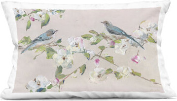 Spring Apple Blossoms & Birds Decorative Printed Throw Pillow, design by Sally Swatland