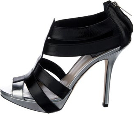 Christian Dior Leather T-Strap Pumps Black Peep-Toes Platform Multistrap & Zip Closures at Shafts Designer