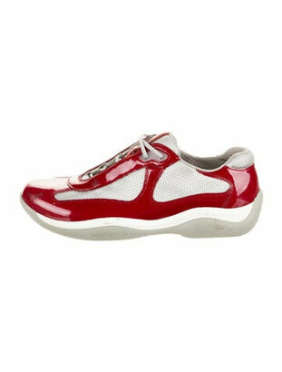 Prada Patent Leather Mesh Accents Sneakers Red - ShopStyle