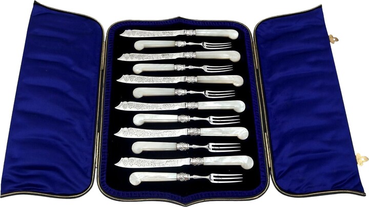 1stDibs Antique Sterling Silver Mother Of Pearl Fruit/dessert Service For Six Persons