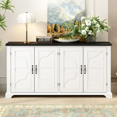 Ophelia & Co. American Country Style Wooden Sideboard With Pine Doors And Legs, 4 Metal Handles, For Hallway Entryway Living Room Dining Room
