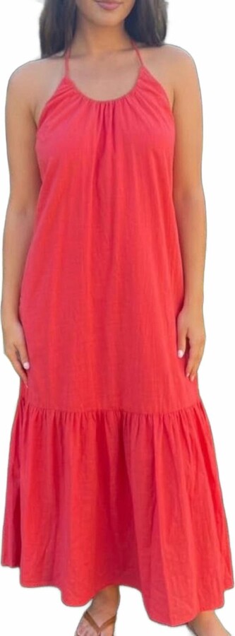 RUNAWAY Halter Neck Maxi Dress In Orange