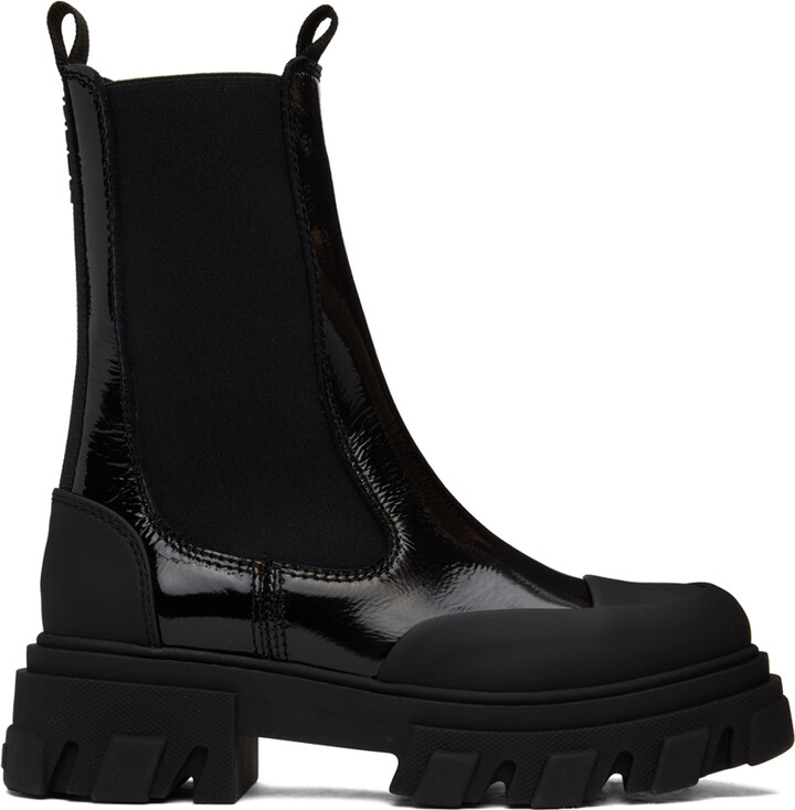 GANNI Black Cleated Mid Chelsea Boots