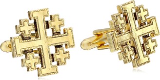 Symbols of Faith "Inspirations" 14k Gold-Dipped Jerusalem Cross Round Cuff Links