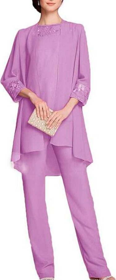 Botong 3 PC Chiffon Mother of The Bride Pants Suit with Embroidery ...