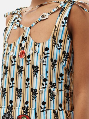Chopova Lowena Curl Flocked Striped Taffeta Dress - Blue Multi