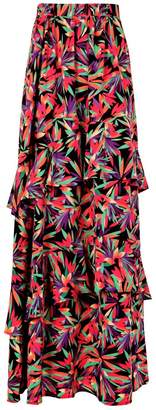 boohoo Palm Print Ruffle Detail Woven Maxi Skirt
