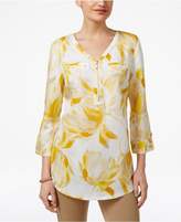 Thumbnail for your product : JM Collection Printed Zippered-Neck Top, Created for Macy's