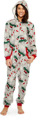 Asstd National Brand Fleece Onesies One Piece Pajama More Naughty Than Nice Print-Womens
