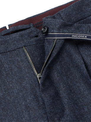 Incotex Slim-Fit Pleated Stretch-Wool Tweed Trousers