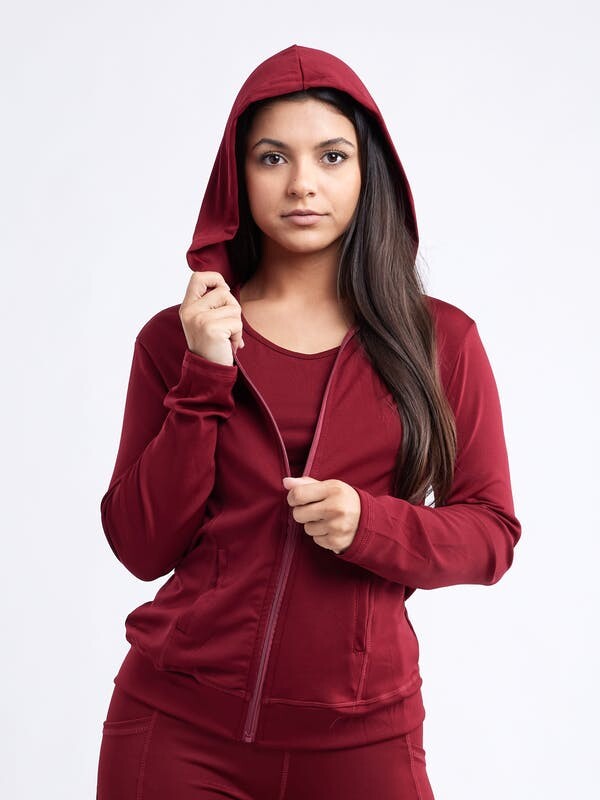 red jacket with hoodie