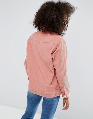 ASOS Cord Girlfriend Jacket in Dusty Pink with Detachable Faux Fur Collar
