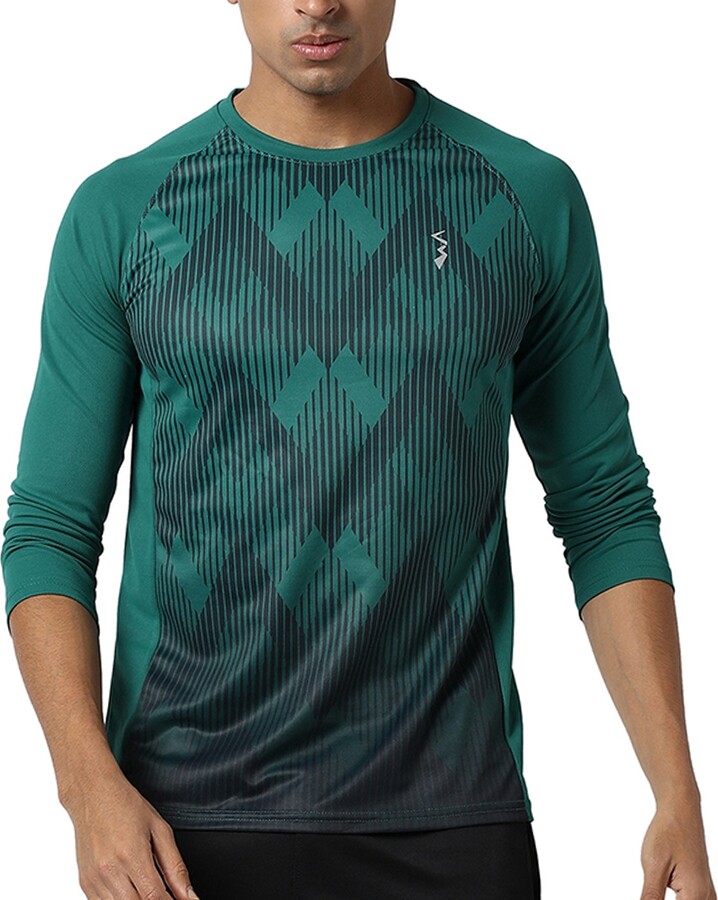 Campus Sutra Men's Forest Green Geometric Activewear T-Shirt