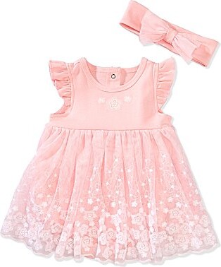 Baby Girls Flutter Sleeve Floral MotifFloral-Border Mesh-Skirted Bodysuit