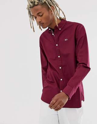 Tommy Jeans twill shirt in burgundy with small icon logo