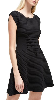 French Connection Crepe Lace Up Dress, Black
