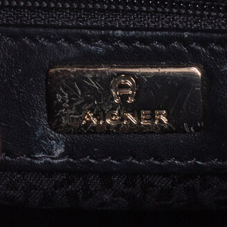 Aigner Black Crocodile Embossed Leather Cavallina Top Handle Bag