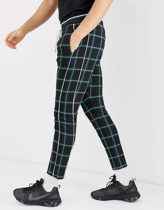 Bershka pants with green check and elastic waist-Black