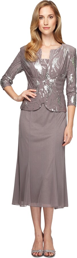 Alex Evenings Sequined A-Line Midi Dress and Jacket