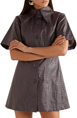 Beaufille Piper Croc-effect Coated-linen Mini Shirt Dress