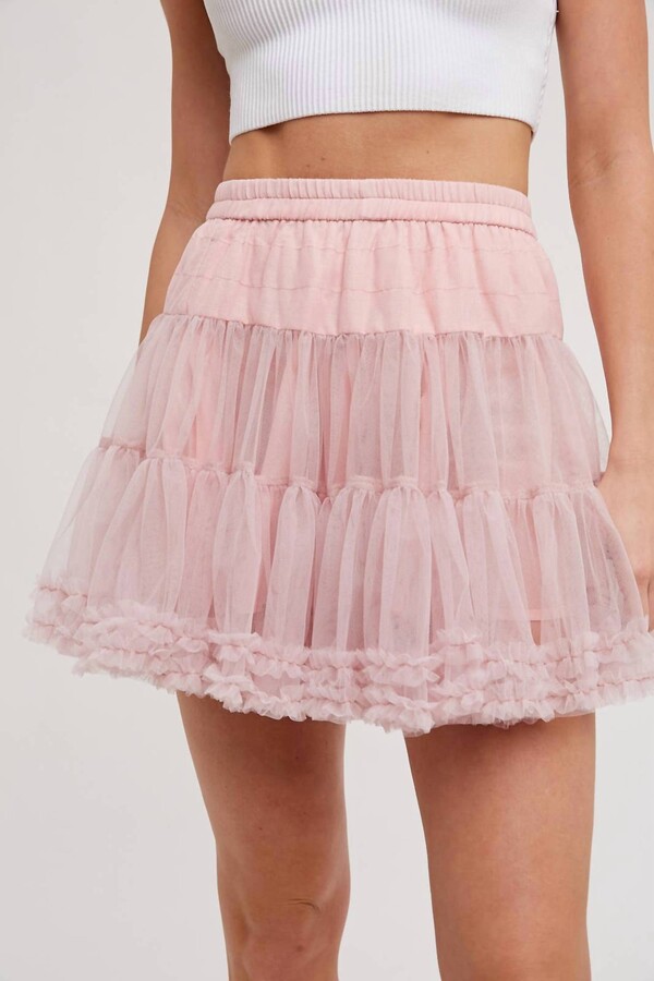 BluIvy Ruffle Tiered Tulle Tutu Mini Skirt In Dusty Pink