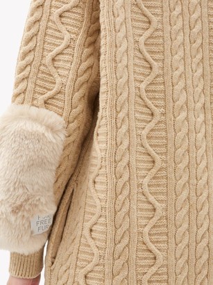 Stella McCartney Faux-fur Panel Cable-knit Wool Cardigan - Camel