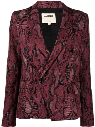 L'Agence Snakeskin-Print Double-Breasted Blazer