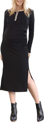 Angel Maternity Pipe Detail Long Sleeve Cotton Blend Maternity Dress
