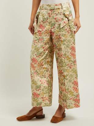 Simone Rocha Bow Trim Floral Brocade Trousers - Womens - Green Multi