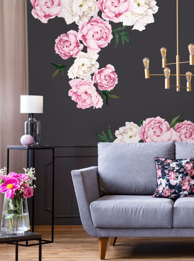 Etsy Pink Peony Flowers Wall Sticker Peel & Stick Vinyl Decals