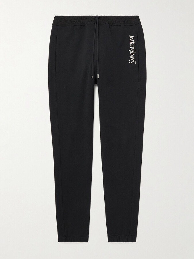 Saint Laurent Tapered Logo-Embroidered Cotton-Jersey Sweatpants