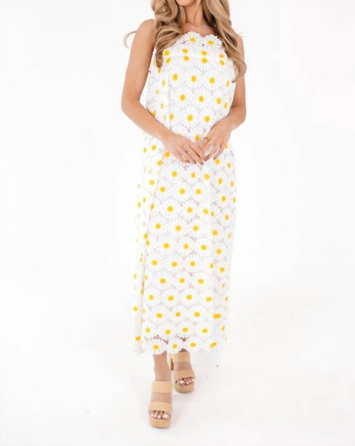 j.marie Sunny Sunflower Crochet Dress Dress In White