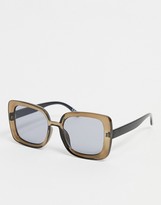Thumbnail for your product : ASOS DESIGN bevelled 70s square sunglasses with solid smoke lens