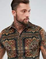 Thumbnail for your product : ASOS Polo In All Over Paisley Print Velour With Revere Collar
