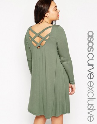 ASOS CURVE Swing Dress With Cross Back & Long Sleeves