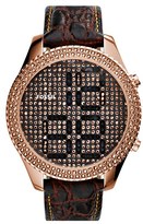 Thumbnail for your product : Fossil 'Electro Tick' Crystal Bezel Digital Leather Strap Watch, 44mm