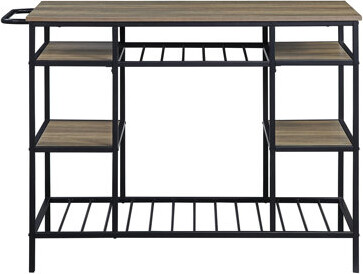 17 Stories Lona Rustic Oak & Black Finish Kitchen Island
