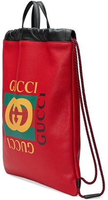 Gucci Print leather drawstring backpack