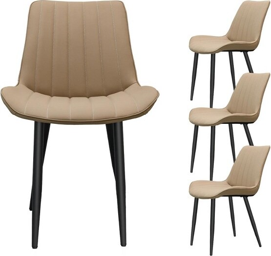 KumasinovaPULeatherDiningChairSetof4ModernWavePatternUpholsteredKitchenChairsArmlessChairforKitchenLivingMeetingRoomOfficeKhaki