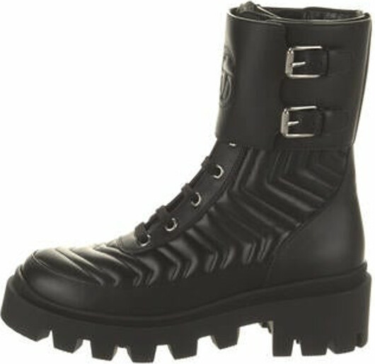 Gucci Double G Logo Leather Combat Boots - ShopStyle