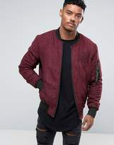 Thumbnail for your product : SikSilk Bomber Jacket In Burgundy Faux Suede