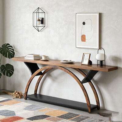 Latitude Run 2-Tier Console Table Entryway Table with Half Moon Frame