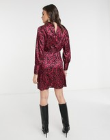 Thumbnail for your product : Closet London high-neck twist satin mini dress in animal spot