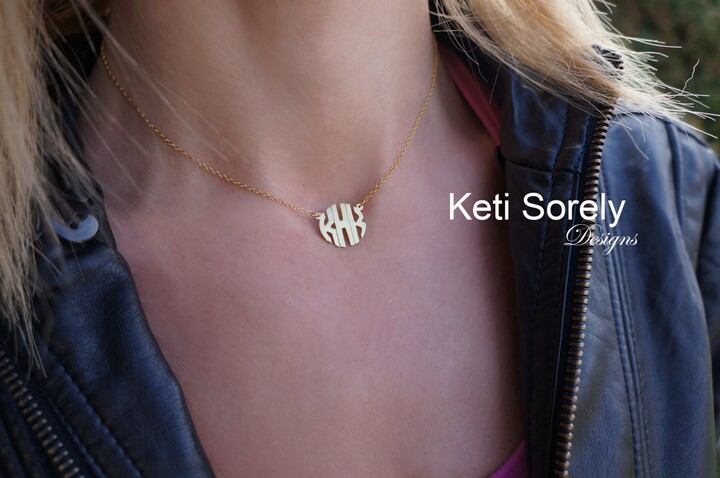 Etsy 10K 14K Or 18K Solid Gold Dainty Monogram With Modern Letter Initials - Necklace Yellow Gold White Rose