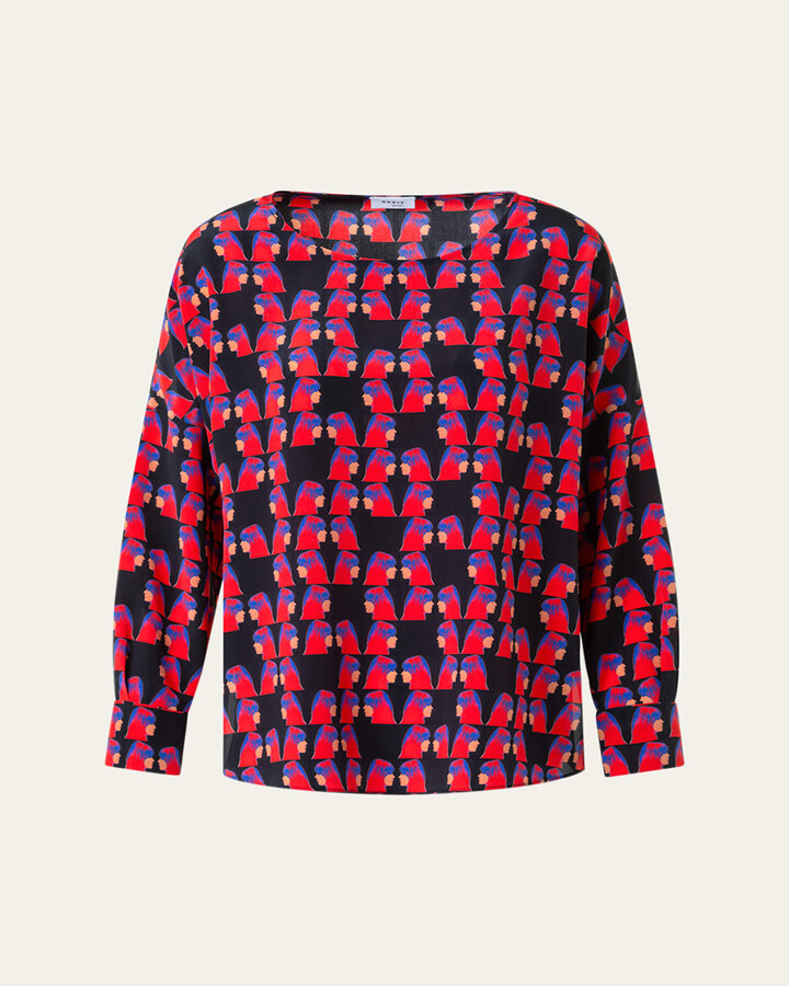 Akris Punto Alice Graphic-Print Silk Blouse