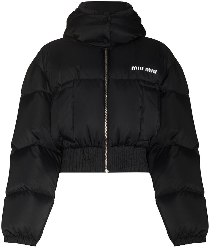 Miu Miu Logo-Print Cropped Puffer Jacket - ShopStyle