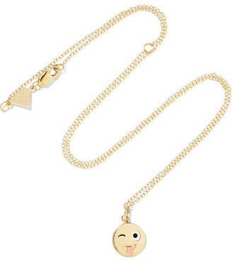 Alison Lou Small Crazy Face Enameled 14-karat Gold Necklace